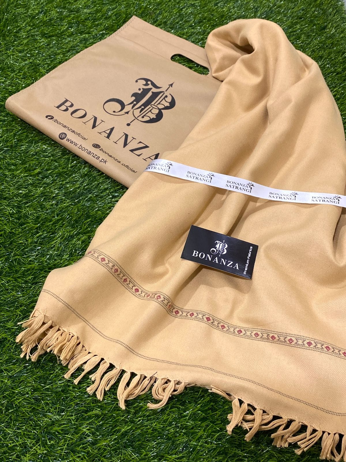 Bonanza satrangi Mens winter shawl fawn